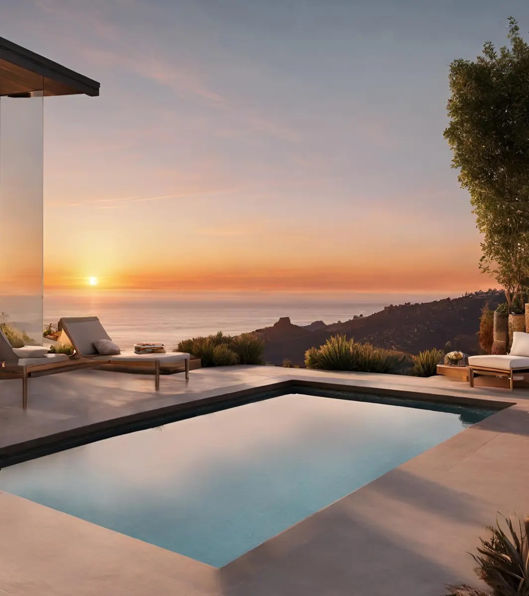 Finished VESSEL plunge pool with sunset ocean view